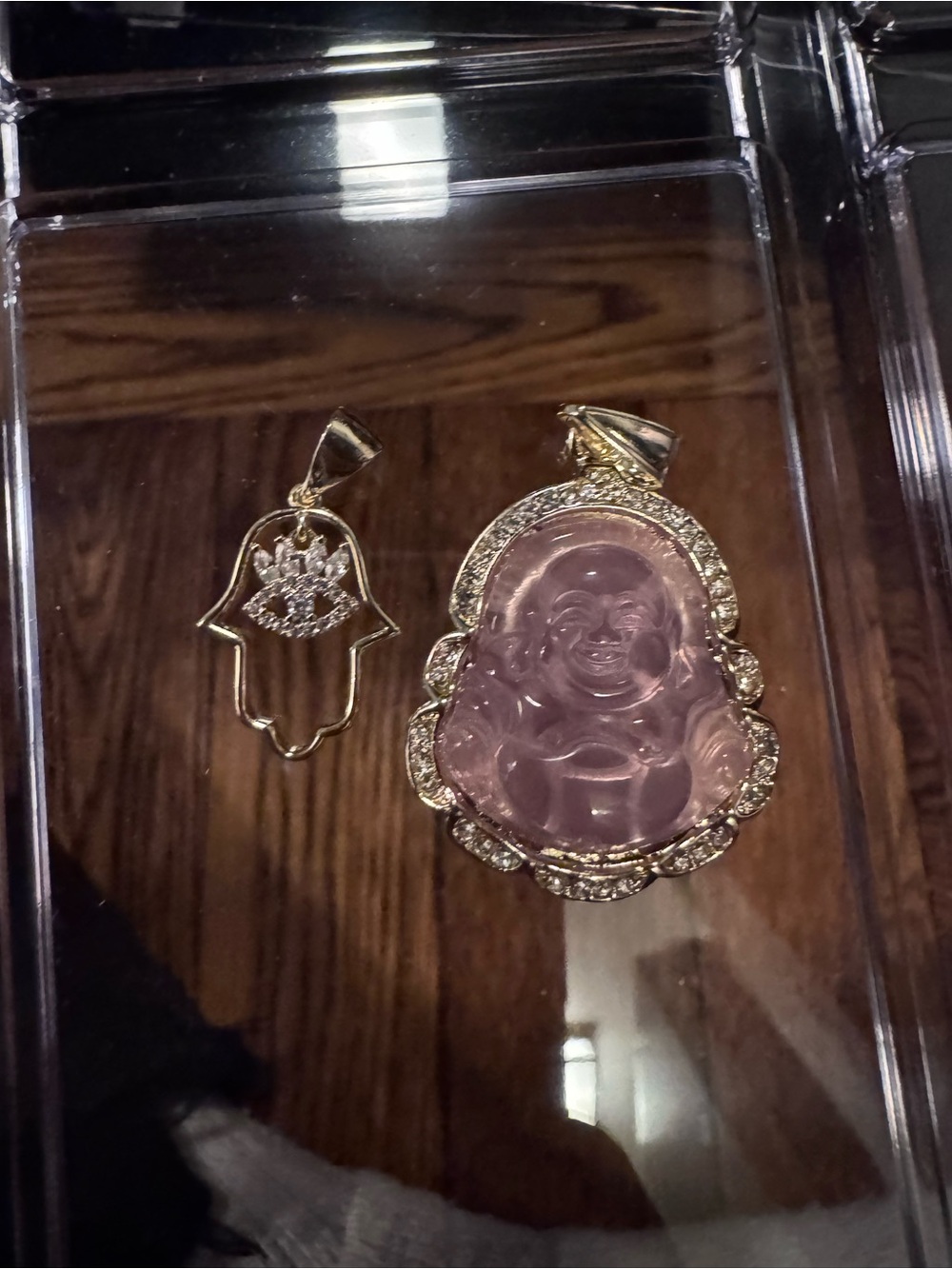Gold-Plated Pink Buddha Pendant Necklace - Women's Jewelry